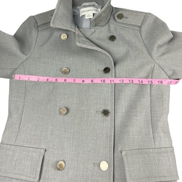 Liz Claiborne Double Breasted Military Style Jacket in light Grey size small - Picture 12 of 15